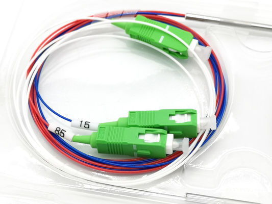 주문 SC APC 광섬유 1*2 FBT 결합기 15%:85% WDM T1550 R1310/1490 FWDM을 위한 파란색 적색 온라인 제조