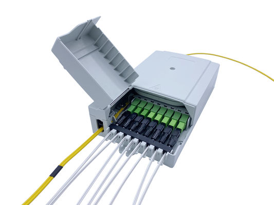 주문 IP54 8 항구 FTTH 섬유 광학적인 종료 상자 중간 경간 반대로 UV 충격적인 저항 회색 PC 합금 온라인 제조