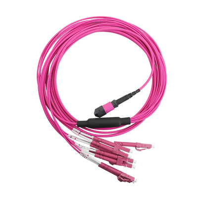 MPO 패치 코드 MPO-LC MPO/MTP to 6 x LC UPC 듀플렉스 12 섬유 OM4 MM 타입 A 브레이크아웃 패치 코드 5미터 10미터