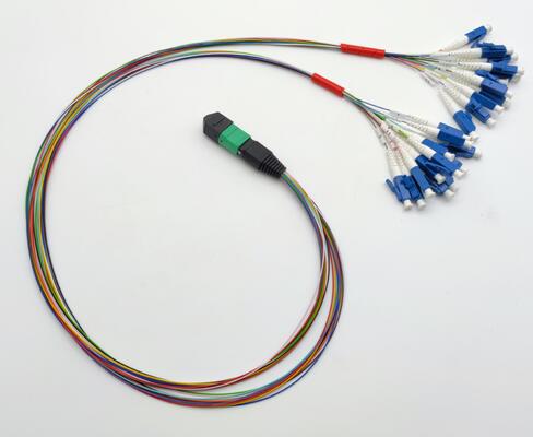 MPO 허리 케이블 12 섬유 패너웃 LC PC 컬러 핑테일 MM OM3 MM 8F 12F 24F LSZH MPO MTP 광섬유 패치 코드